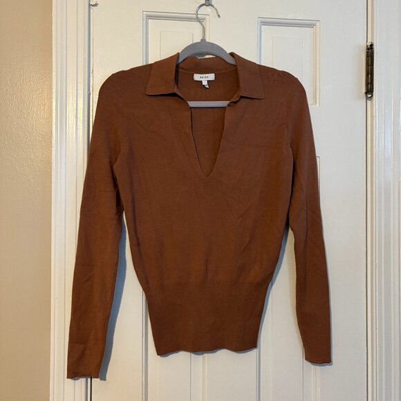 REISS Natalia Polo Knit Collar Sweater Brown - Small - Picture 2 of 6